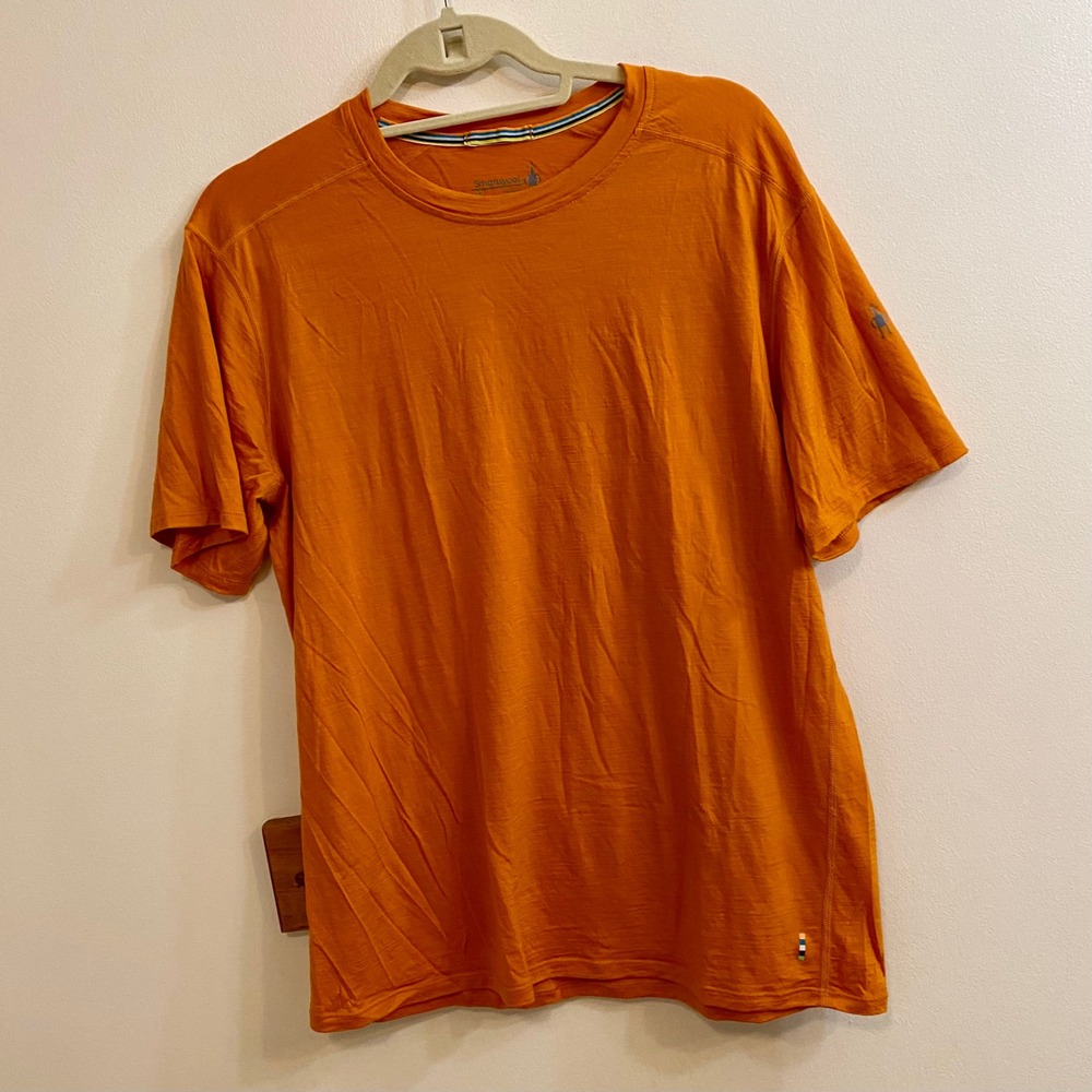 Smartwool Mens L Active Short Sleeve Tee Merino Orange Performance Hiking Shirt